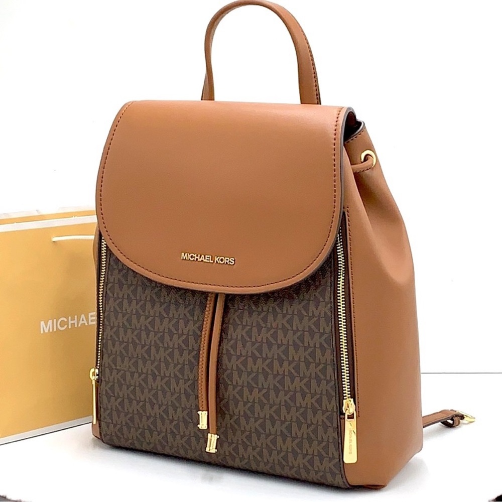 Michael Kors Phoebe 35F2G8PB2B Flap Drawstring Backpack 
Brown Signature 

NWT